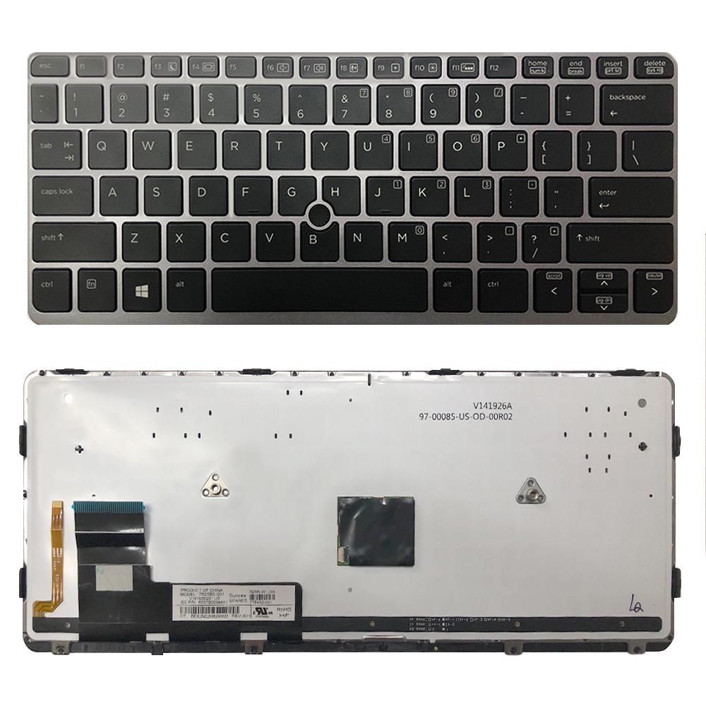[T078] Teclado para Laptop Español HP 820 G1 Iluminado Frame Plateado No Numerico