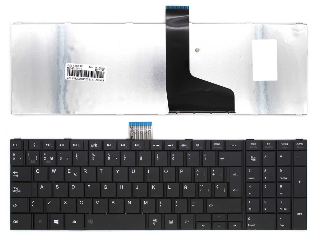 [T150] Teclado para Laptop Español TOSHIBA SAT. C850, C855 Tecla Junta  Negro Numerico Numerico